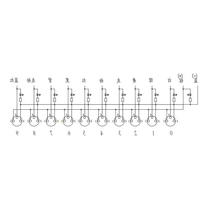 M8分线盒、单通道、PNP、10端口一体式、带LED、PUR柔性电缆、黑色护套、23PA11-XXX