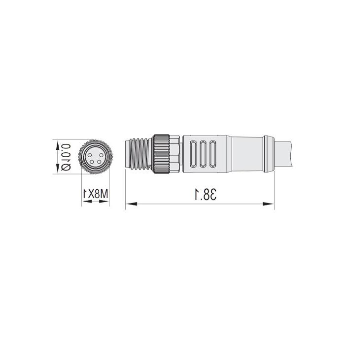 M8 4Pin、公头直型、单端预铸电缆、防焊渣PUR材质、橙色护套、63T561-XXX